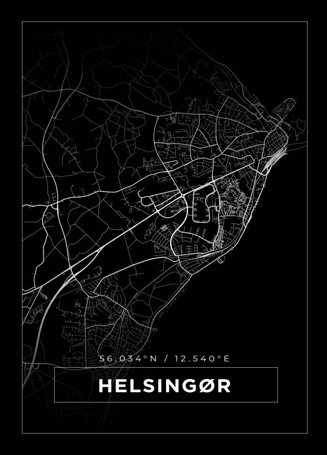 Mapa - Helsingør - Cartaz Preto