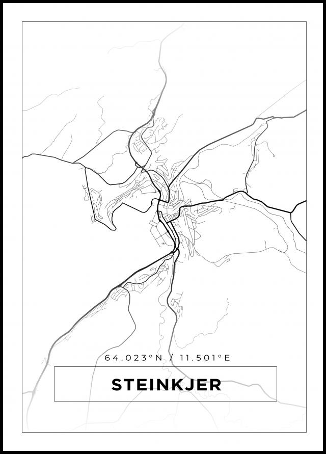 Mapa - Steinkjer - Cartaz Branco