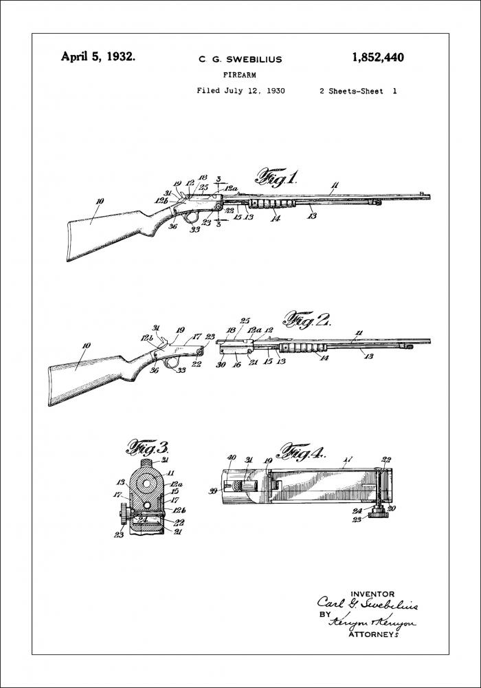 Desenho de patentes - Espingarda I Pster