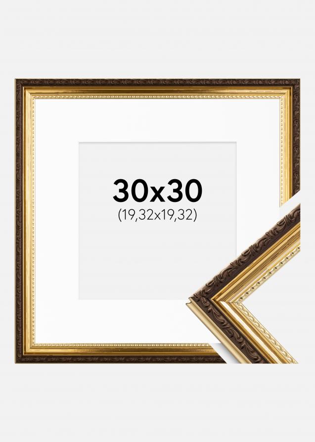 Moldura Abisko Dourado 30x30 cm - Passe-partout Branco 8x8 inches