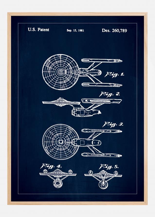 Desenho de patentes - Star Trek - USS Enterprise - Azul Póster