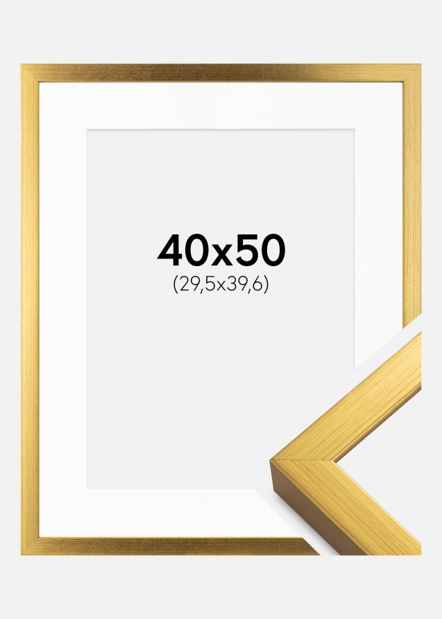 Moldura Falun Dourado 40x50 cm - Passe-partout Branco 12x16 inches