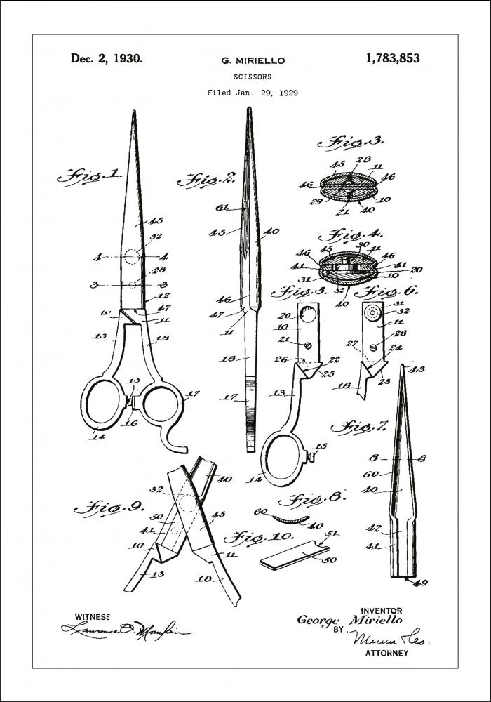 Desenho de patentes - Tesoura - Branco Pster