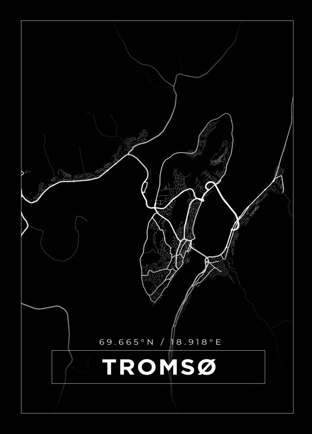 Mapa - Tromsø - Cartaz Preto