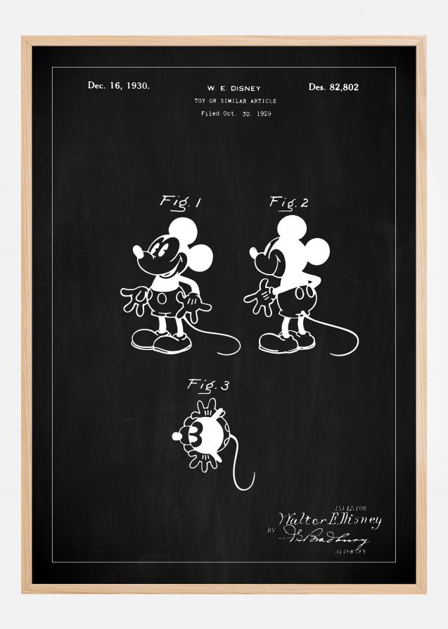 Desenho de patentes - Disney - Rato Mickey - Preto Póster