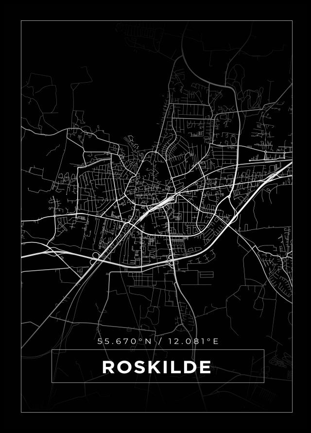 Mapa - Roskilde - Cartaz Preto