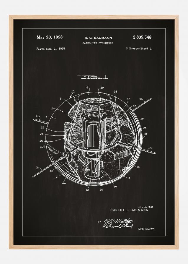 Desenho de patentes - Satélite - Preto Póster