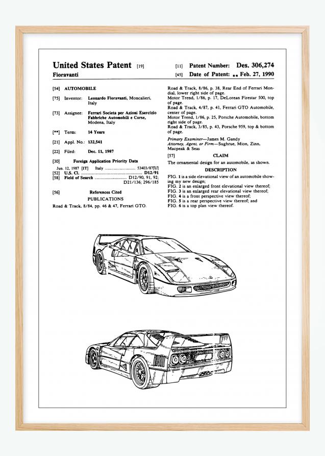 Desenho de patentes - Ferrari F40 I Póster