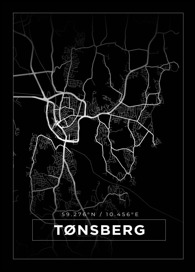 Mapa - Tønsberg - Cartaz Preto