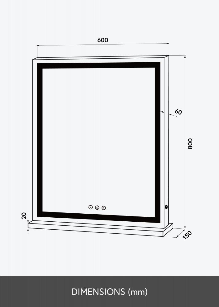 KAILA Espelho para toucador Base Vertical LED Branco 80x60 cm