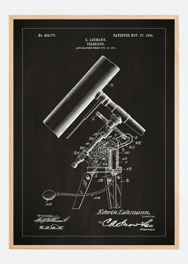 Desenho de patentes - Telescópio - Preto Póster