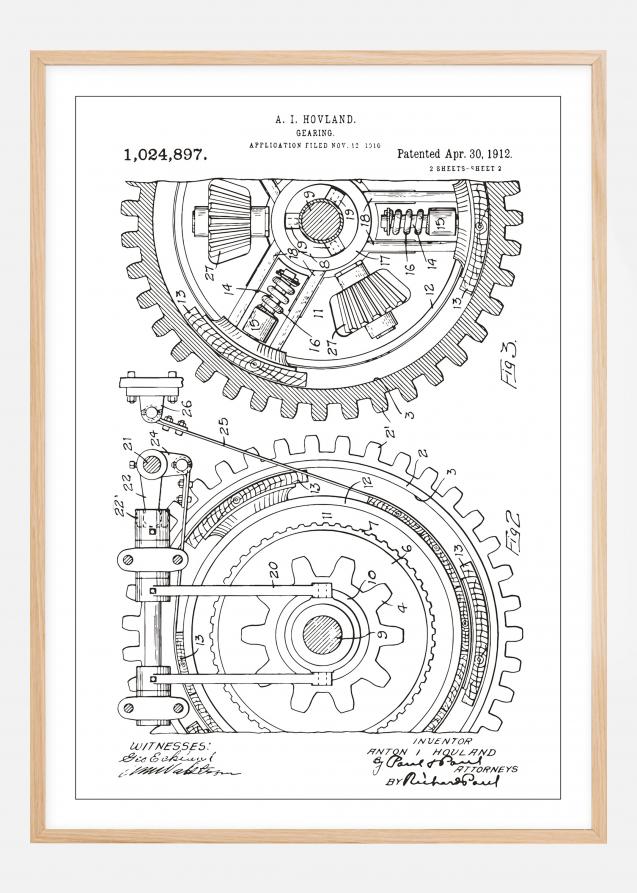 Desenho de patentes - Engrenagem - Branco Póster