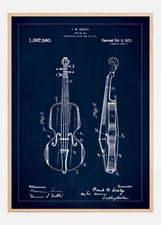 Desenho de patentes - Violino - Azul Póster