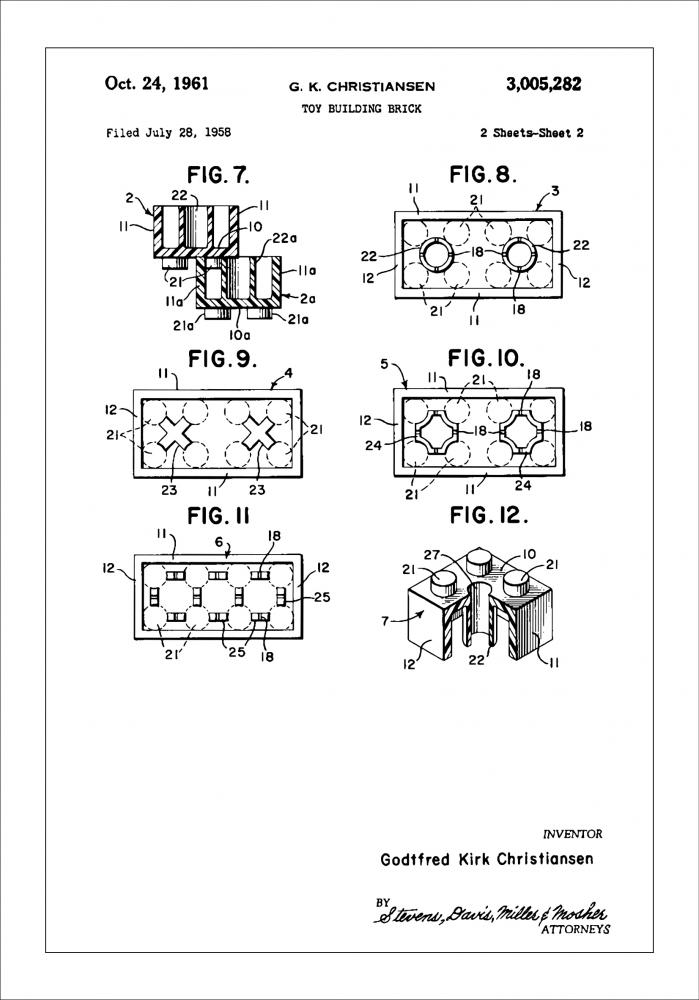 Patent Print - Lego Block II - White Pster