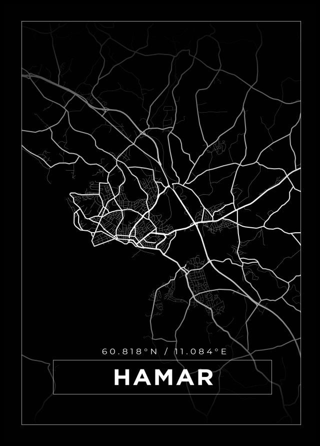Mapa - Hamar - Cartaz Preto