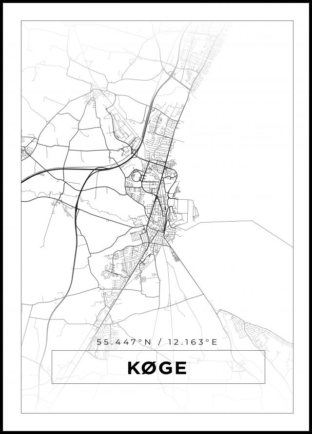 Mapa - Køge - Cartaz Branco