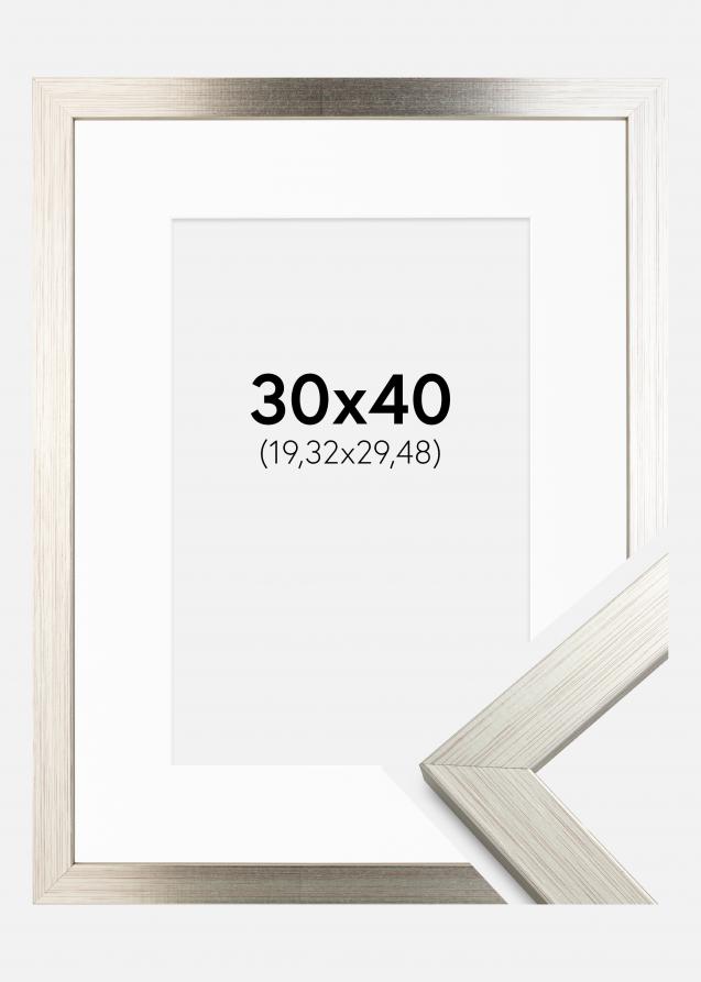 Moldura Silver Wood 30x40 cm - Passe-partout Branco 8x12 inches