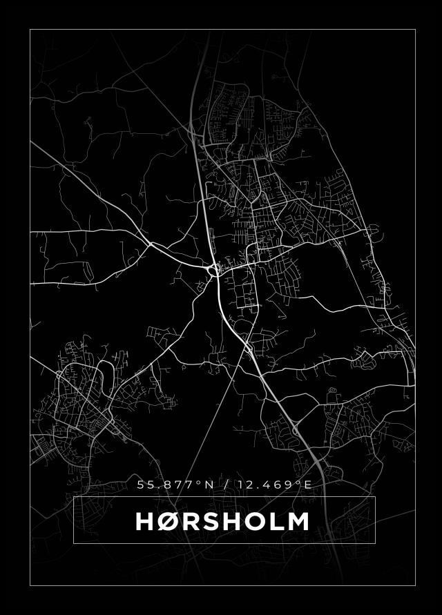 Mapa - Hørsholm - Cartaz Preto