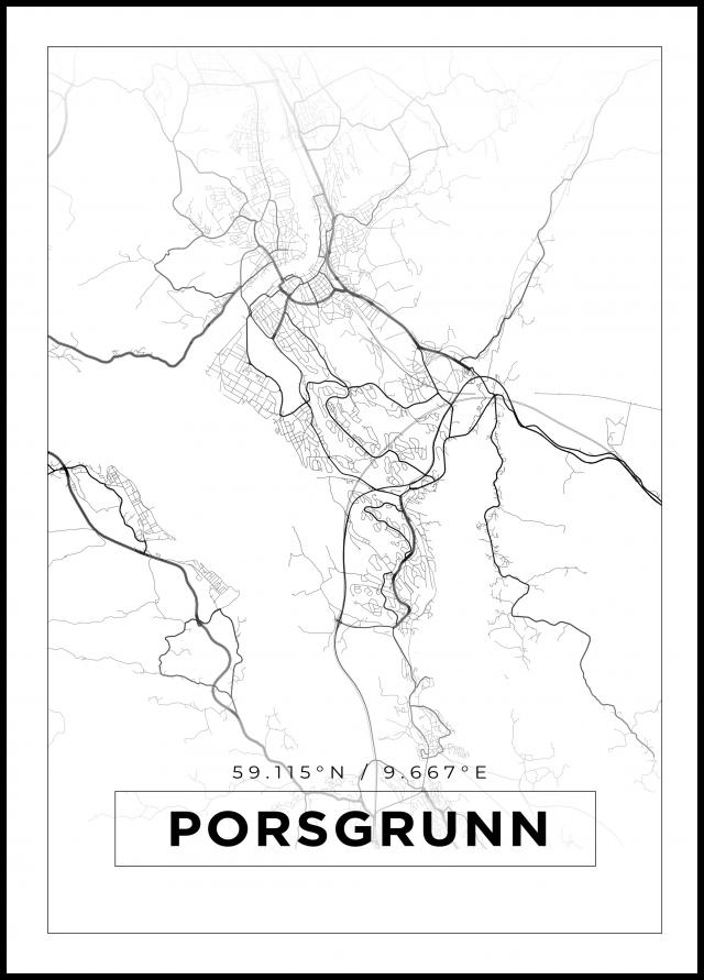 Mapa - Porsgrunn - Cartaz Branco