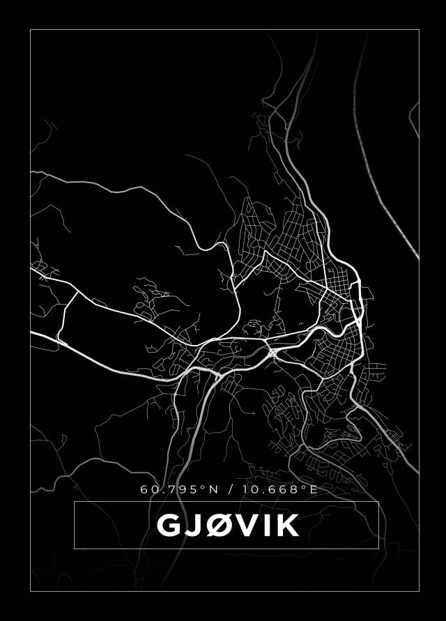 Mapa - Gjøvik - Cartaz Preto