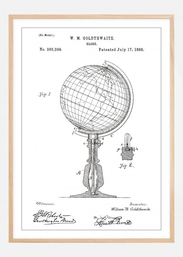 Desenho de patentes - Globo terrestre - Branco Póster