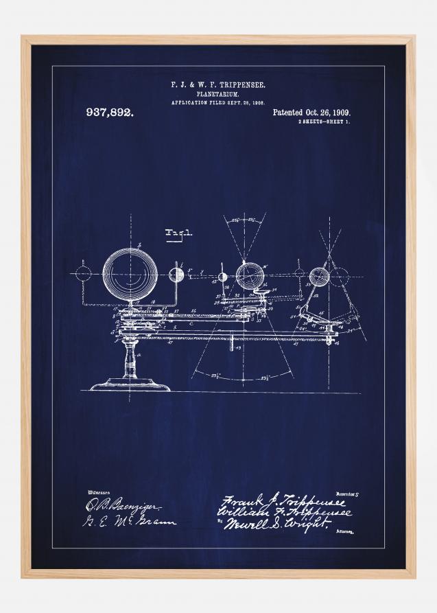 Desenho de patentes - Planetário - Azul Póster