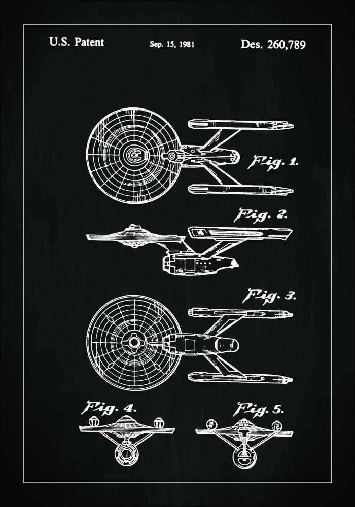 Desenho de patentes - Star Trek - USS Enterprise - Preto Pster