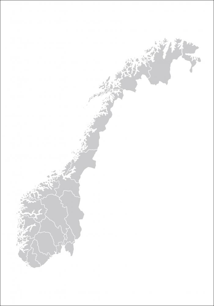 Mapa - Norge - Cinzento Pster