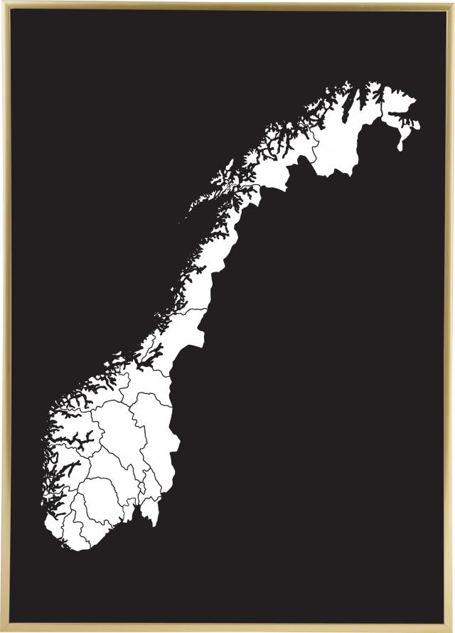 Mapa - Norge - Branco Póster