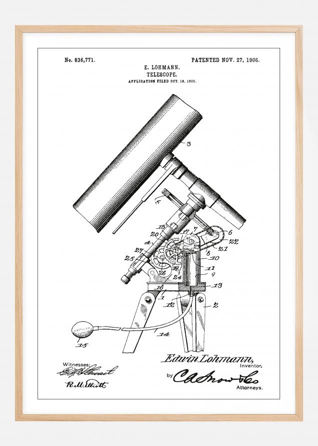 Desenho de patentes - Telescópio - Branco Póster