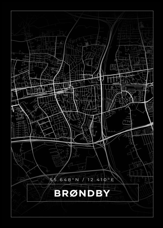 Mapa - Brøndby - Cartaz Preto