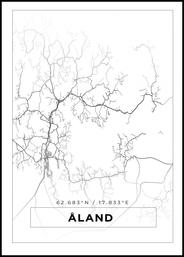 Mapa - Åland - Branco Póster