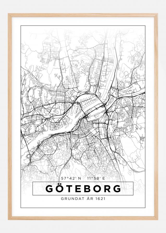 Mapa - Göteborg - Branco Póster