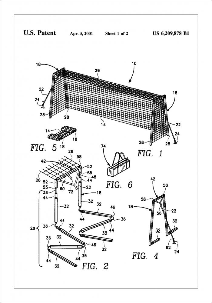 Patent Print - Soccer Goal - White Pster