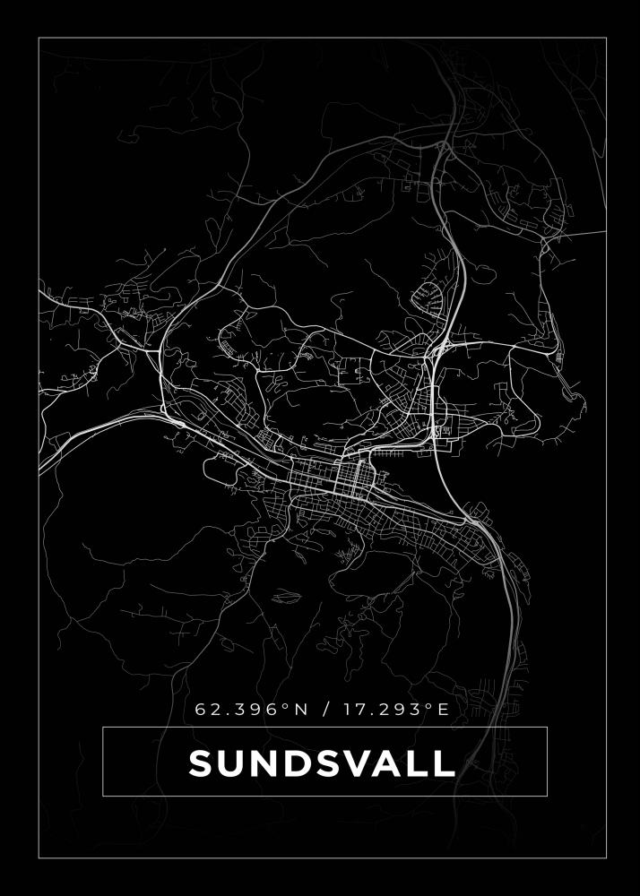 Mapa - Sundsvall - Cartaz Preto