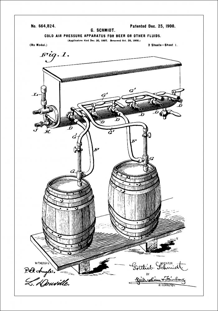 Patent Print - Beer Kegs - White Pster