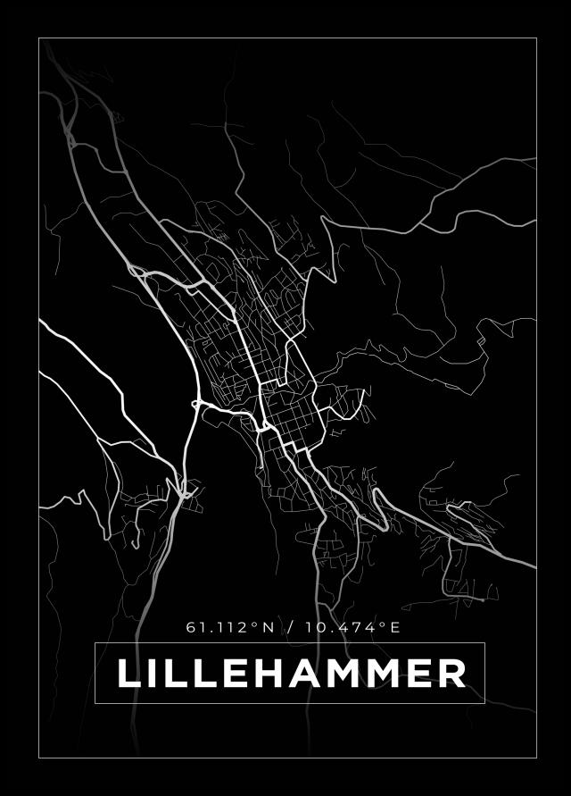 Mapa - Lillehammer - Cartaz Preto