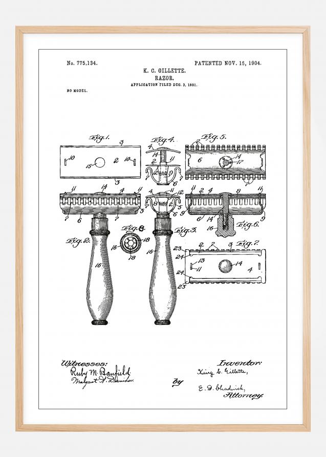 Desenho de patentes - Lâmina de barbear - Branco Póster