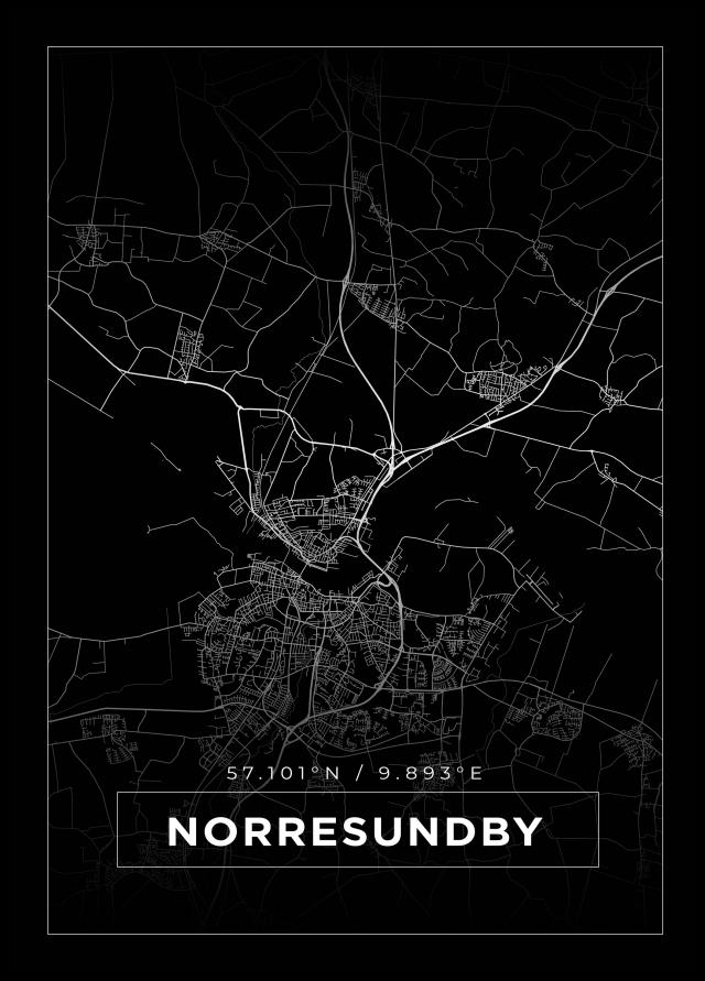 Mapa - Norresundby - Cartaz Preto