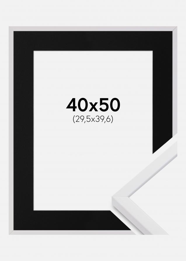 Moldura E-Line Branco 40x50 cm - Passe-partout Preto 12x16 inches