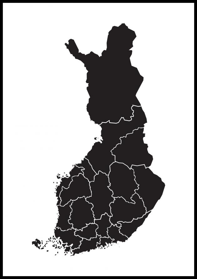 Mapa - Finland - Preto Póster