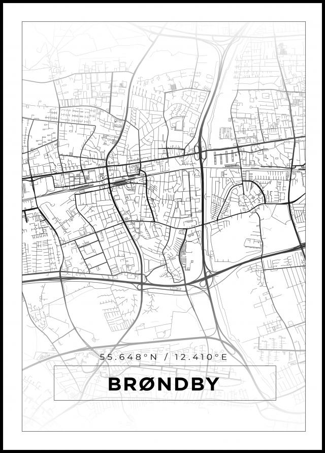 Mapa - Brøndby - Cartaz Branco