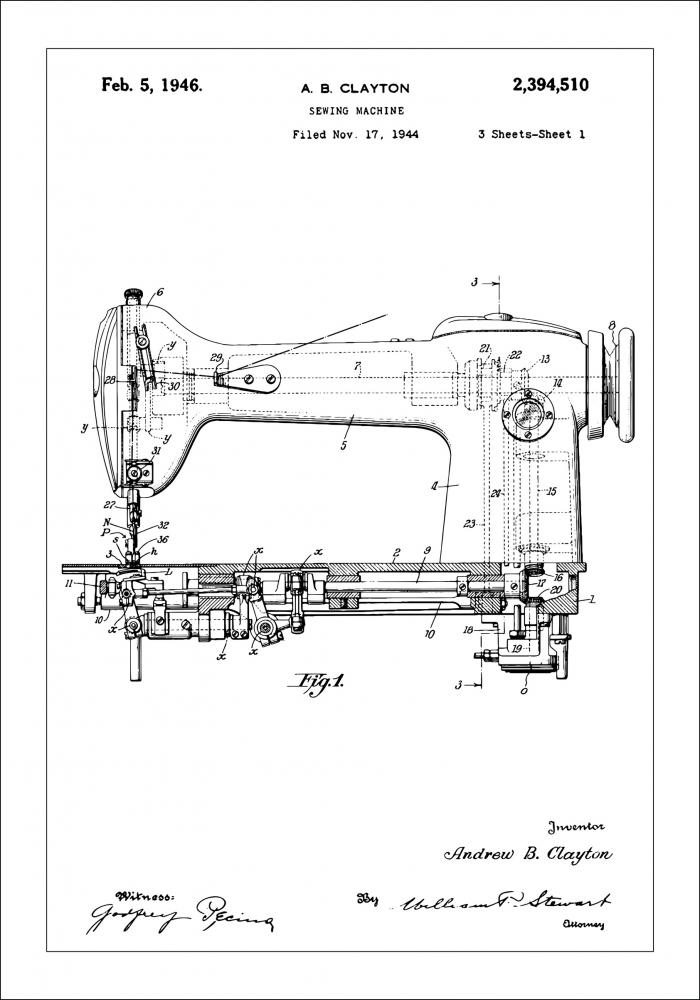 Desenho de patentes - Mquina de coser I Pster