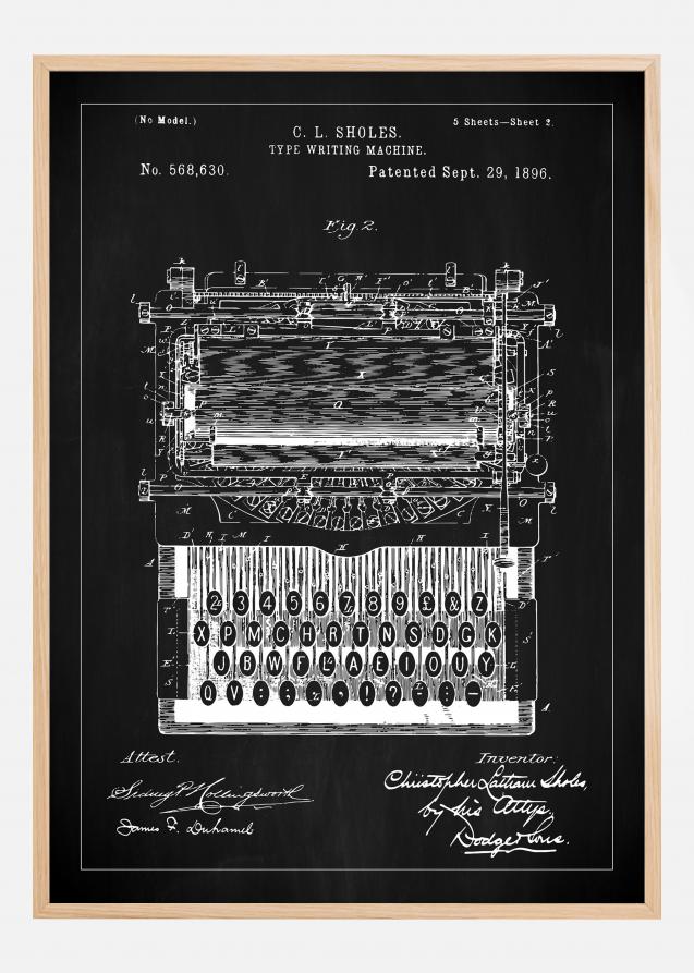 Desenho de patentes - Máquina de escrever - Preto Póster