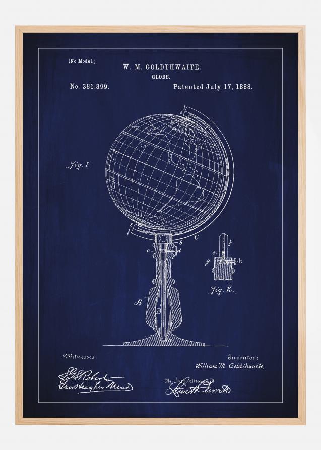 Desenho de patentes - Globo terrestre - Azul Póster
