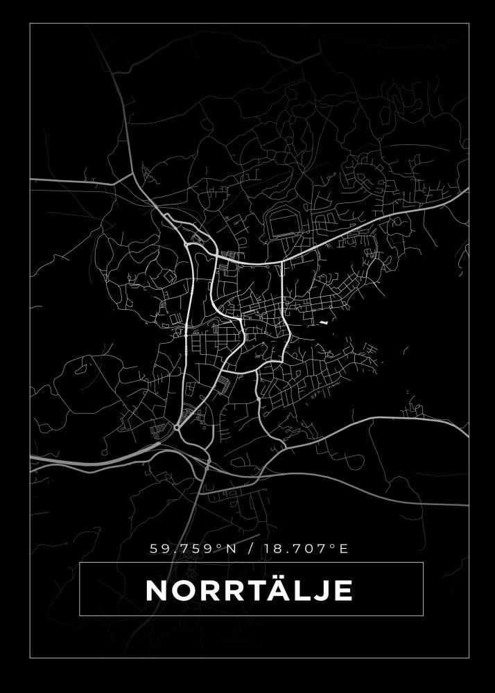 Mapa - Norrtlje - Cartaz Preto