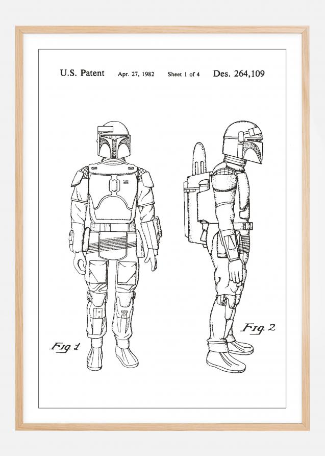 Desenho de patentes - Star Wars - Boba Fett - Branco Póster