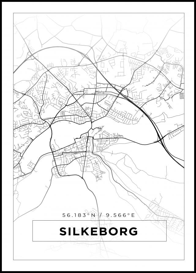 Mapa - Silkeborg - Cartaz Branco