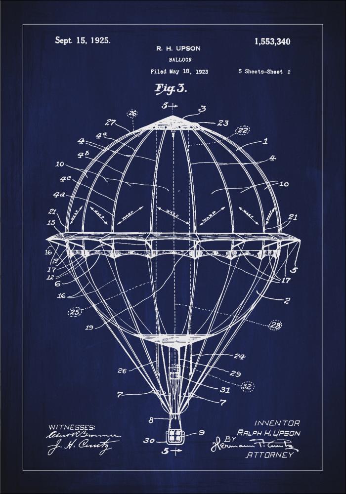 Desenho de patentes - Balo de ar quente - Azul Pster