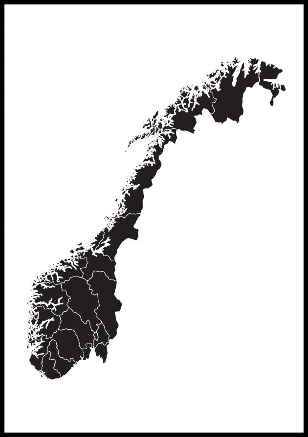 Mapa - Norge - Preto Póster